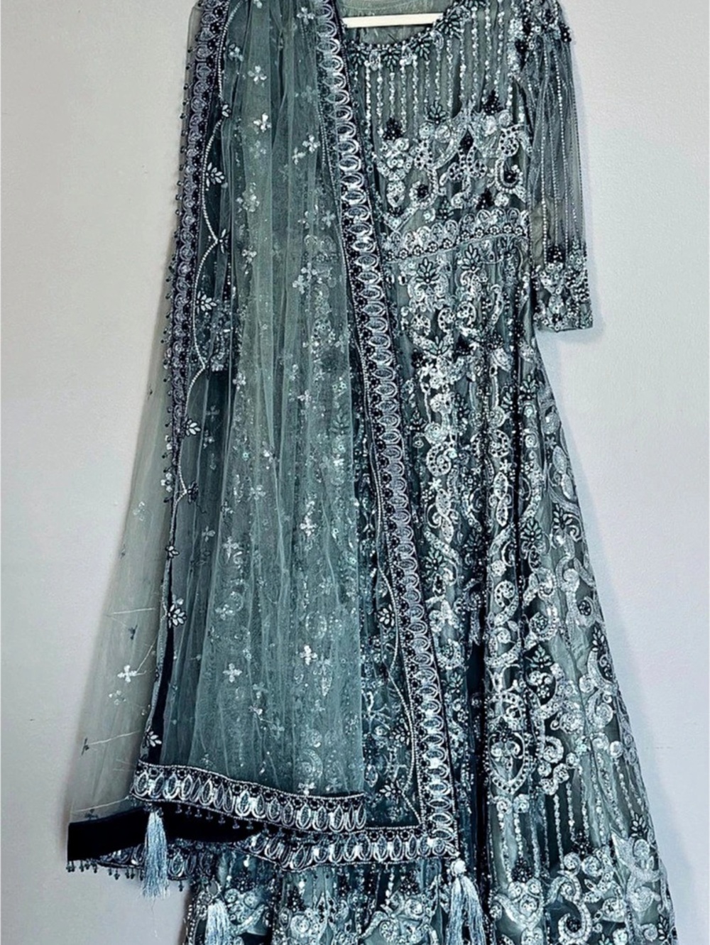 Blue Embroidered Formal Maxi Dress